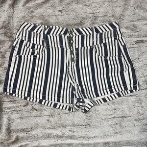 Striped jean shorts high rise